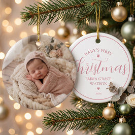 Babyns första julfoto Rosa minnessak Julgransprydnad Keramik