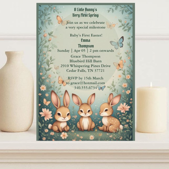 Babyns första påsk Pastellgrön vårkanin fest Inbjudningar (Babys First Easter Pastel Green Spring Bunny Party Invitation)