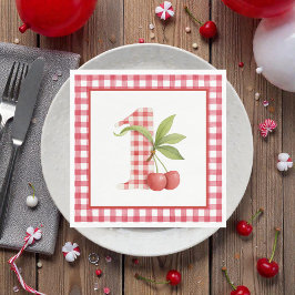 Babyns körsbärs röda gingham födelsedag pappersservett
