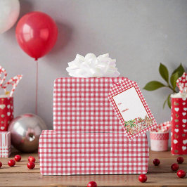 Babyns körsbärs röda gingham födelsedag presentetikett