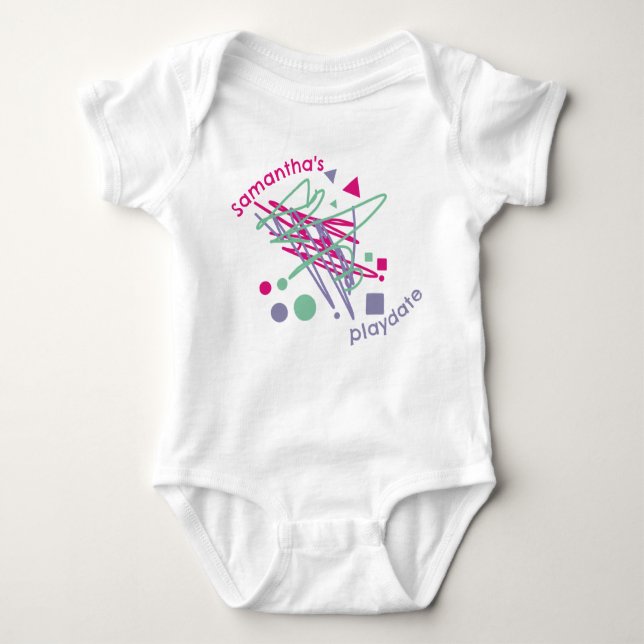 Babyns namn Rosa Lila Teal Former Playdate Färg T Shirt (Framsida)