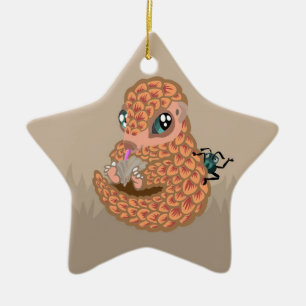 Babypangolin med myran julgransprydnad keramik