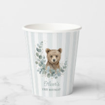 Babypojke 1-års födelsedag Eucalyptus Björn Guld