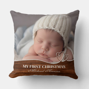 Babypojke Första Jul Födelsestatistik & Foto Kudde