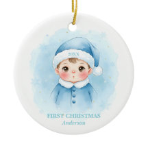 Babypojke Första julen Blå Tomte Foto
