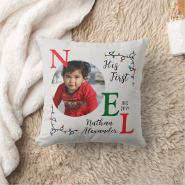 Babypojke Första Julen Festlig Första Noel Foto Kudde