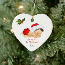 Babypojke Första julen röd tomteluva Julgransprydnad Keramik