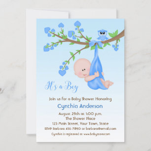Babypojke i träd, baby shower inbjudningar