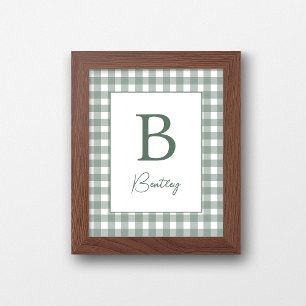 Babypojke Sage Green Namnskylt Rutig Väggdekor Poster