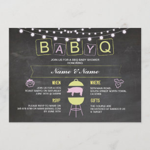 BABYQ Baby Shower Rosa Chalk Hog Roast Inbjudan