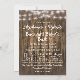 BabyQ Backyard BBQ Bash Wood Rustic Baby Shower Inbjudningar