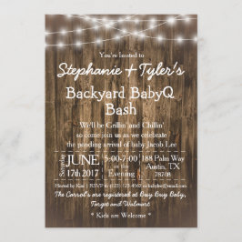 BabyQ Backyard BBQ Bash Wood Rustic Baby Shower Inbjudningar