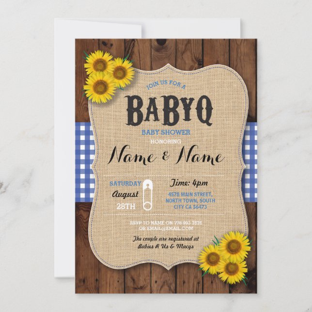 BaByQ BBQ Baby Shower Blue Solros Inbjudan (Framsida)
