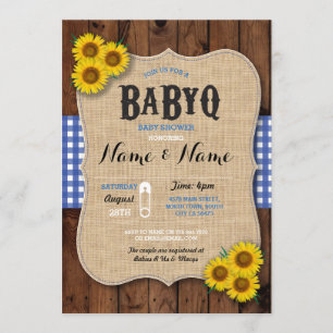 BaByQ BBQ Baby Shower Blue Solros Inbjudan