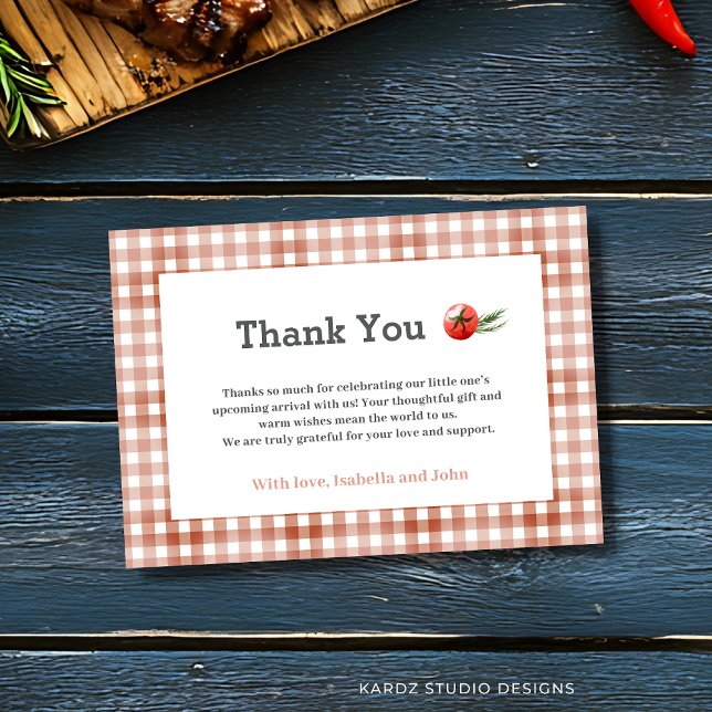 BabyQ BBQ Baby Shower - tackkort Tack Kort (Customize with your message or leave as is. Card shown in 3.5 x 5 inches. Choose your preferred size)