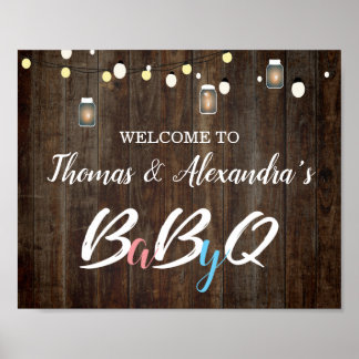 BabyQ BBQ Baby Shower Välkomstskylt Wood Poster