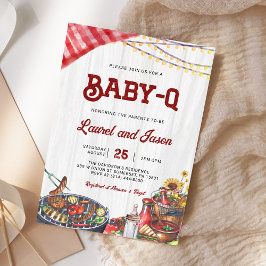 BabyQ BBQ Backyard Par Coed Rustic Baby Shower Inbjudningar
