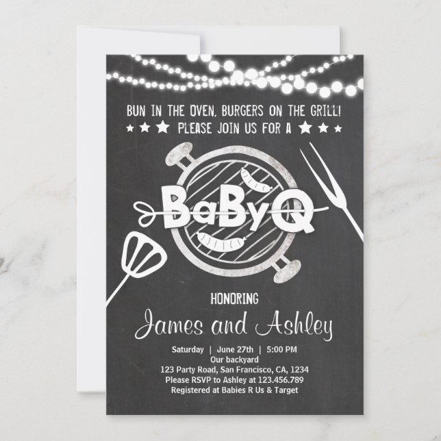 BabyQ BBQ Par Shower Coed Baby Shower White Inbjudningar (Framsida)
