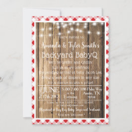 BabyQ BBQ Wood Rustic Red Gingham Baby Shower Inbjudningar
