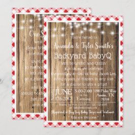 BabyQ BBQ Wood Rustic Red Gingham Baby Shower Inbjudningar