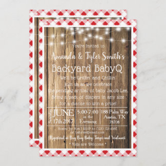 BabyQ BBQ Wood Rustic Red Gingham Baby Shower Inbjudningar