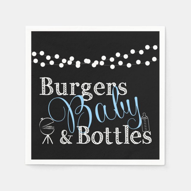 Babyq Burgers Pojke Shower Blue Picnic Cookout Pappersservett (Framsidan)