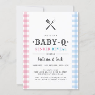 BabyQ Gender Reveal Gingham BBQ Inbjudningar