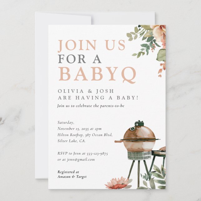 BabyQ Girl Baby Shower BBQ Inbjudningar (Framsida)