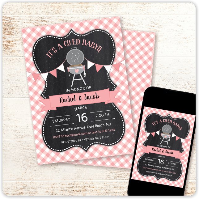 BABYQ Rosa Gingham Chalkboard Girl Baby Shower Inbjudningar (Skapare uppladdad)