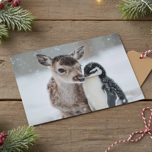 Babyrenskungen och pingvinen julhelg firande vykort