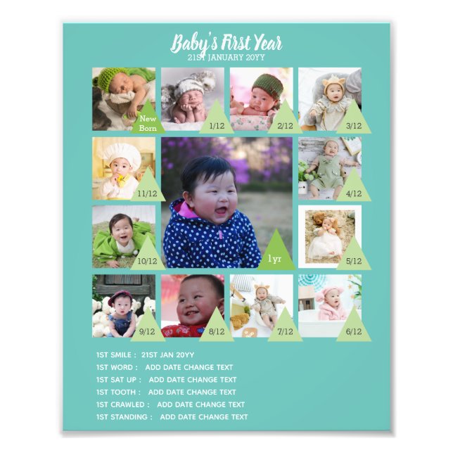 BABYS 1:A ÅRET PHOTO COLLAGE 8 x 12 $5 eller mindr Fototryck (Framsidan)