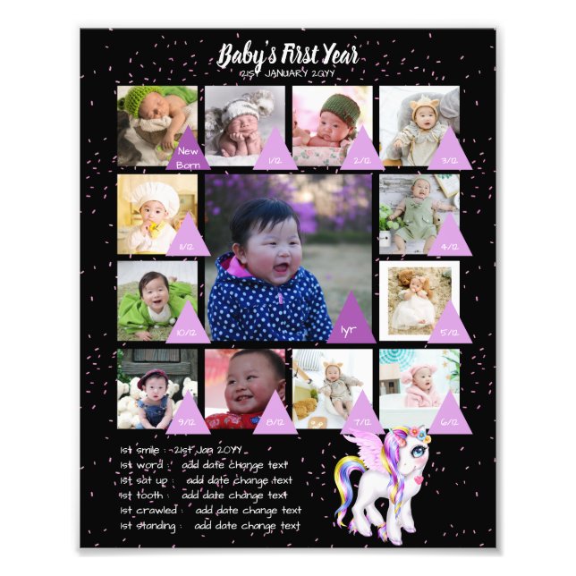 BABYS 1:A ÅRET PHOTO COLLAGE 8 x 12 $5 eller mindr Fototryck (Framsidan)
