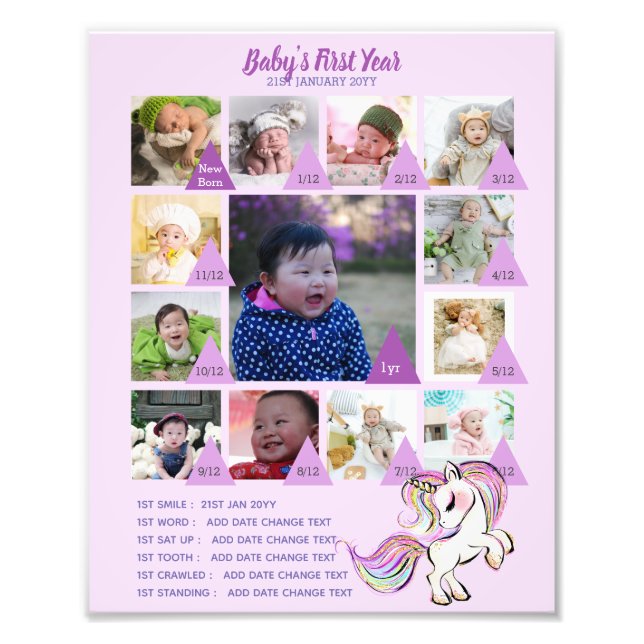 BABYS 1:A ÅRET PHOTO COLLAGE 8 x 12 $5 eller mindr Fototryck (Framsidan)