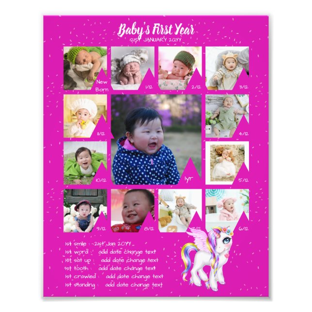 BABYS 1:A ÅRET PHOTO COLLAGE 8 x 12 $5 eller mindr Fototryck (Framsidan)