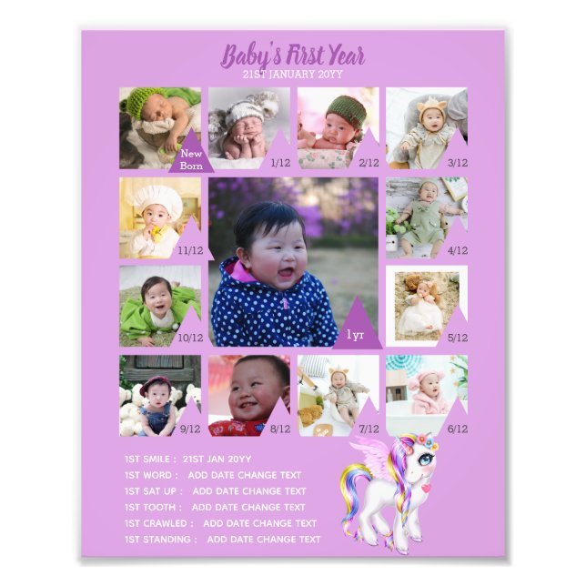 BABYS 1:A ÅRET PHOTO COLLAGE 8 x 12 $5 eller mindr Fototryck (Framsidan)