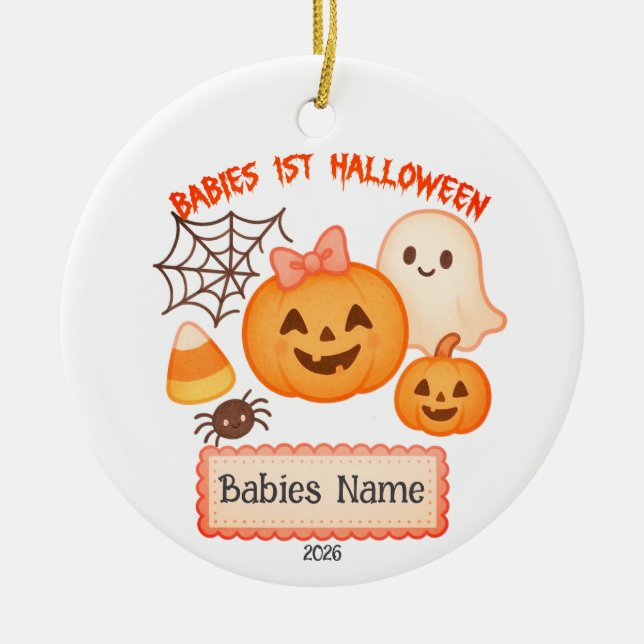 Babys 1:a Halloween Anpassningsbar Julgransprydnad Keramik (Framsidan)