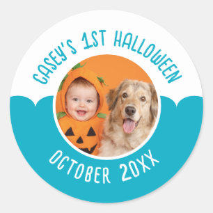 Baby's 1:a Halloween Anpassningsbar Text med Foto Runt Klistermärke