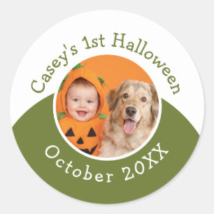 Baby's 1:a Halloween Uppladdningsbar Foto Redigerb Runt Klistermärke