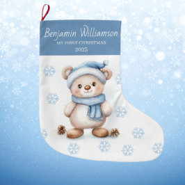 Baby's 1:a jul Blå snöflingor Björn Stor Julstrumpa