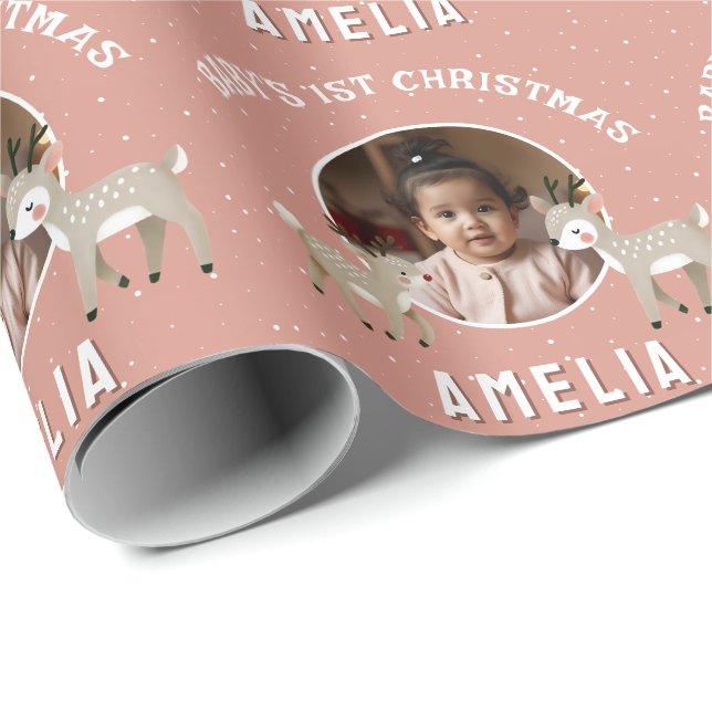 Baby's 1:a jul Tomte Julsouvenir Foto Presentpapper (Rullad Hörn)