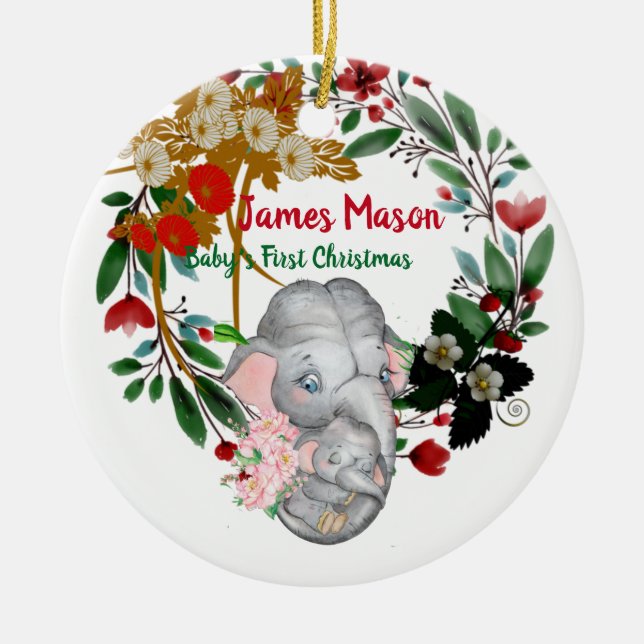 Babys 1:a julafton Botaniska Grönten Utandning Blo Julgransprydnad Keramik (Framsidan)