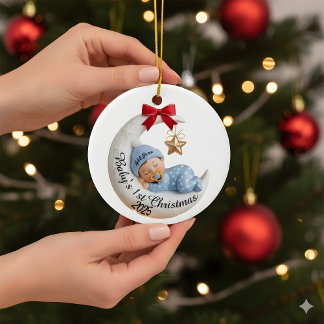 Baby's 1:a julen 2025 Prydnad | Sovande måne Julgransprydnad Keramik