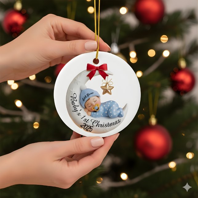 Baby's 1:a julen 2025 Prydnad | Sovande måne Julgransprydnad Keramik (Skapare uppladdad)