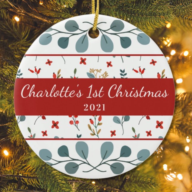 Babys 1:a julfoto Eucalyptus Berries Julgransprydnad Keramik (Skapare uppladdad)