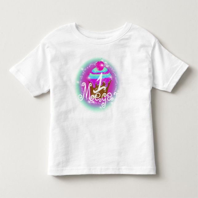 Baby's 1st Birthday Airbrush Cuppie T Shirt (Framsida)