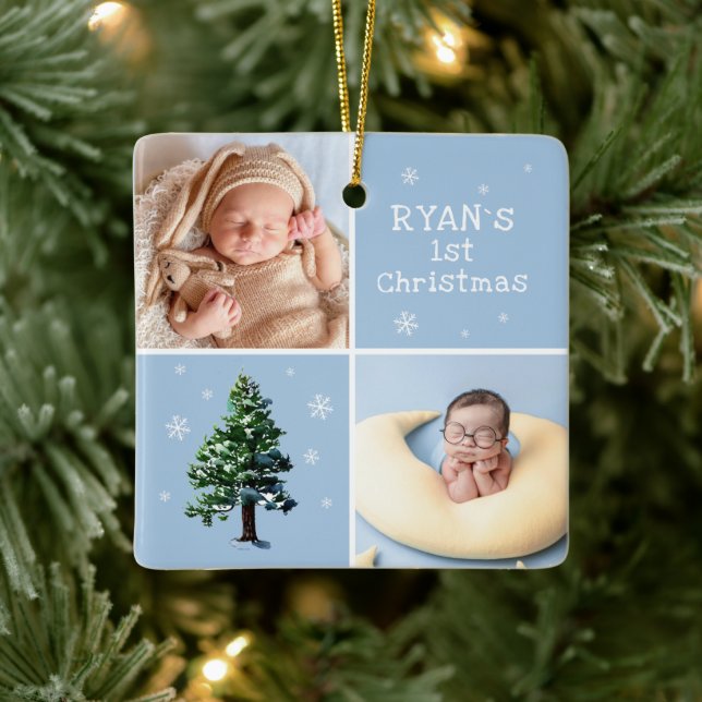 Baby's 1st jul 2 Foton Gräs Träd Snöflingor Julgransprydnad Keramik (Träd)