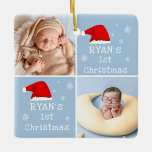 Baby's 1st jul 2 Foton Santa Hat Snowflake Julgransprydnad Keramik