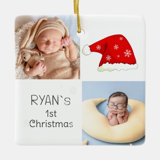 Baby's 1st jul 2 Foton Santa Hat Snowflake Julgransprydnad Keramik (Framsida)