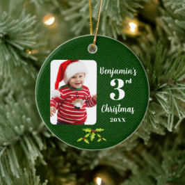 Baby's 3:e jul Grön Falsk Tyg Rund Julgransprydnad Keramik