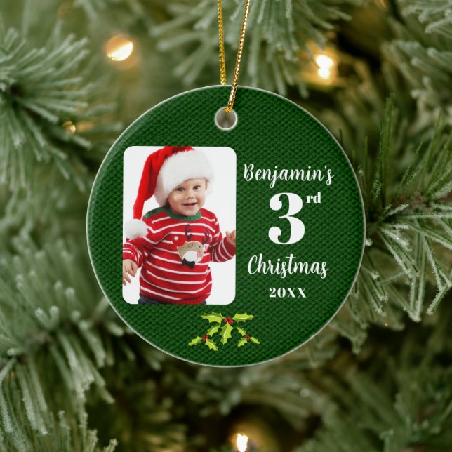 Baby's 3:e jul Grön Falsk Tyg Rund Julgransprydnad Keramik (Träd)